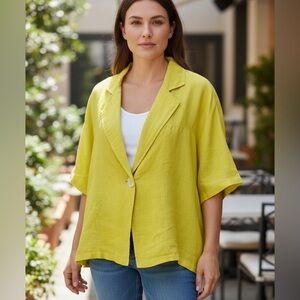 Linen Collection Made in Italy Boxy One Button Closure Short Sleeves Jacket M